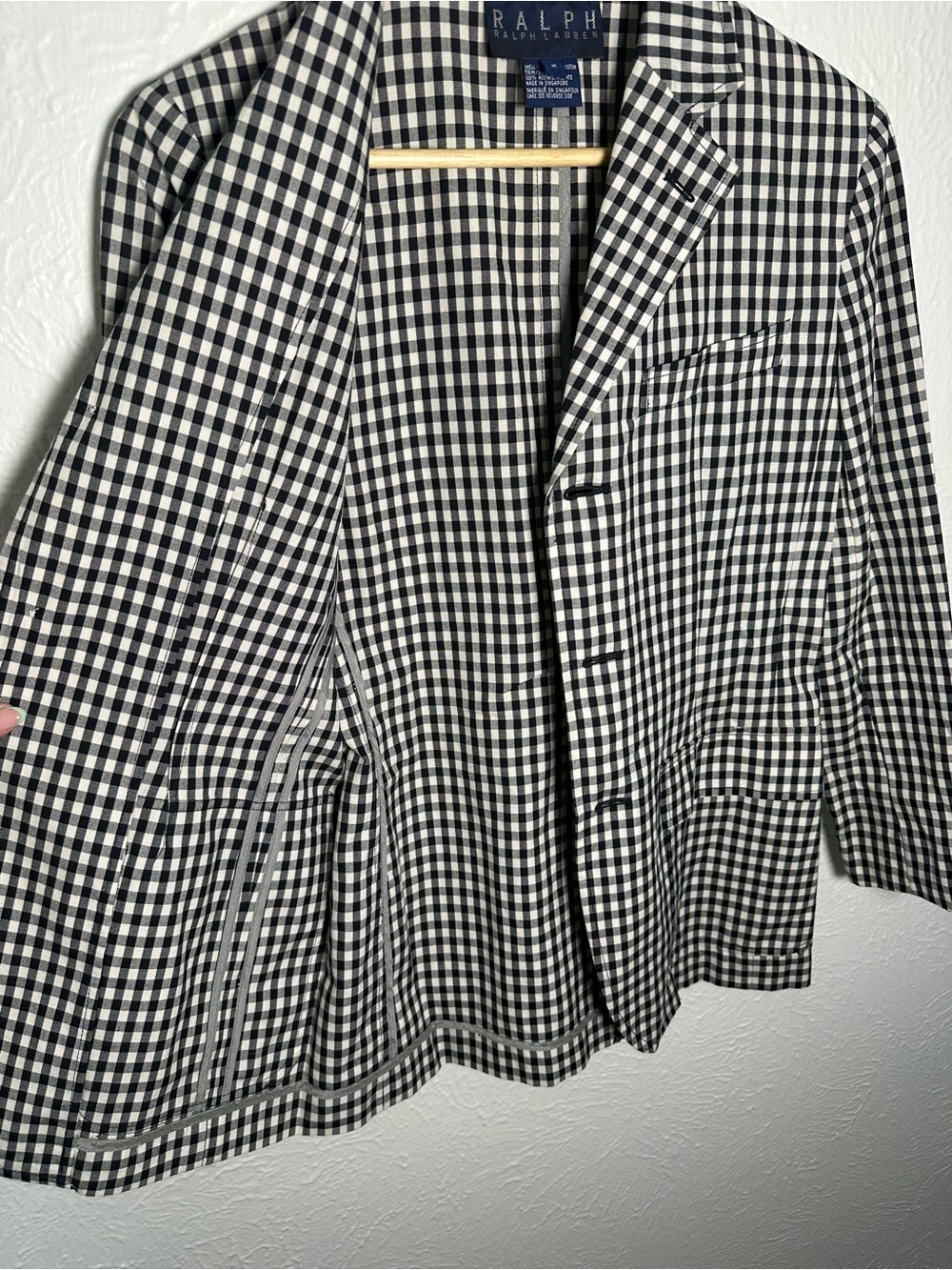 Ralph Lauren Womens 2 Black White Gingham Cotton Blazer Preppy Jacket - Picture 8 of 9